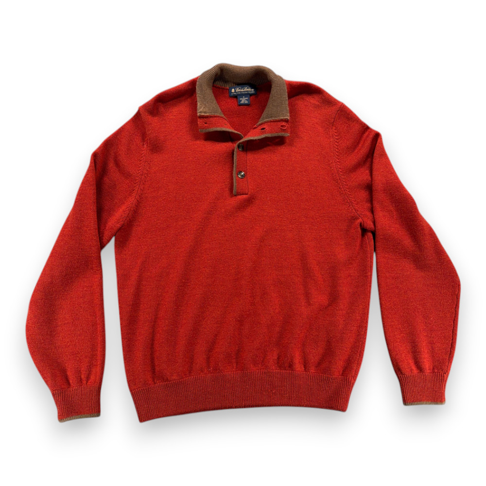 Brooks Brothers Sweater Adult MEDIUM Orange Brown Merino Wool Henley Polo Y2K